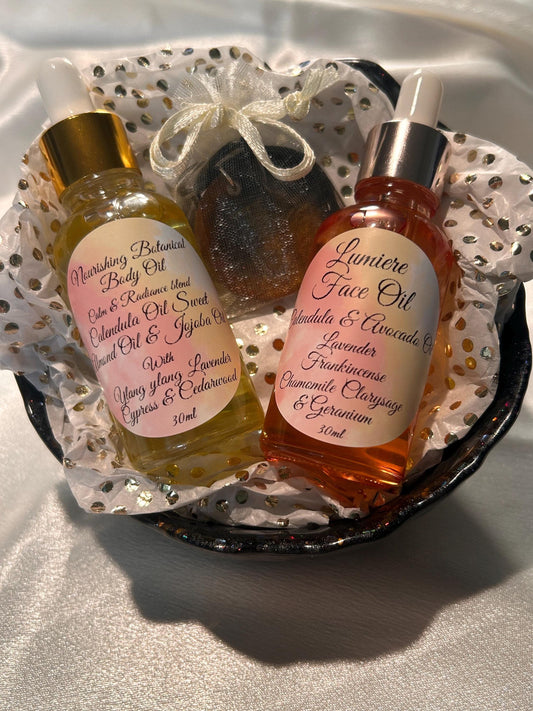 Handmade Organic Face & Body Oil Gift Set: Calendula, Lavender