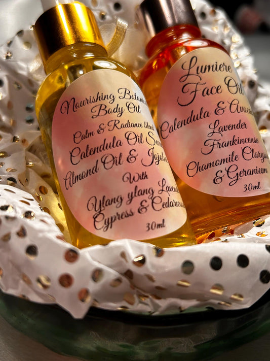 Handmade Organic Face & Body Oil Gift Set: Calendula, Lavender